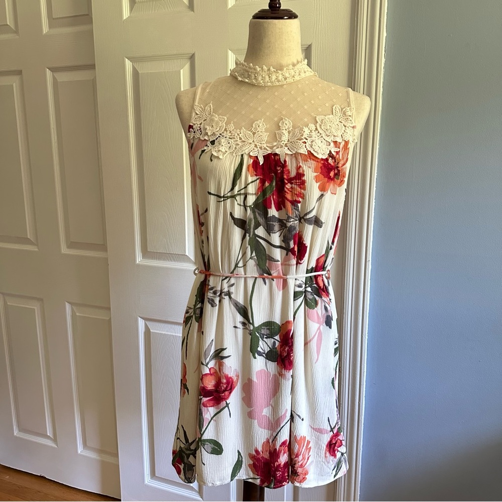 Blu Pepper Women’s Dress Large Cream Floral Rayon Lace Trim - Picture 2 of 9